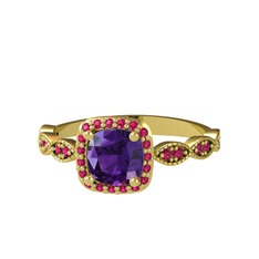 Minimal Tate Yüzük - Ametist ve rodolit garnet 18 ayar altın yüzük #1y9ujr9