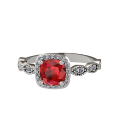 Minimal Tate Yüzük - Garnet ve pırlanta 18 ayar beyaz altın yüzük (0.352 karat) #22hnj6