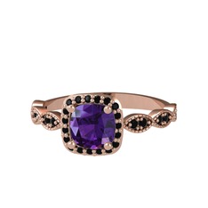 Ametist ve siyah zirkon 18 ayar rose altın yüzük
