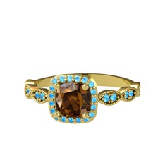 Minimal Tate Yüzük - Dumanlı kuvars ve akuamarin 14 ayar altın yüzük #5x45gp