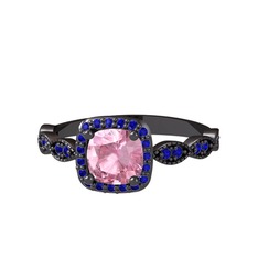 Minimal Tate Yüzük - Pembe kuvars ve lab safir 925 ayar siyah rodyum kaplama gümüş yüzük #6b7igb