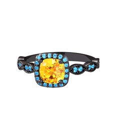 Minimal Tate Yüzük - Sitrin ve akuamarin 925 ayar siyah rodyum kaplama gümüş yüzük #6iw9vi