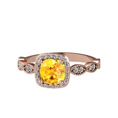 Sitrin ve beyaz zirkon 14 ayar rose altın yüzük