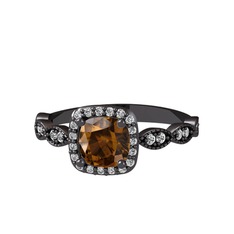 Minimal Tate Yüzük - Dumanlı kuvars ve swarovski 925 ayar siyah rodyum kaplama gümüş yüzük #7wji7i