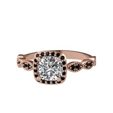 Minimal Tate Yüzük - Swarovski ve siyah zirkon 8 ayar rose altın yüzük #8kmcb0