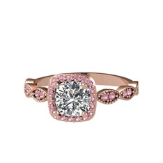 Beyaz zirkon ve pembe kuvars 8 ayar rose altın yüzük