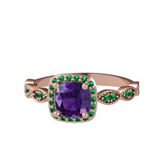 Minimal Tate Yüzük - Ametist ve yeşil kuvars 14 ayar rose altın yüzük #a5jhdp
