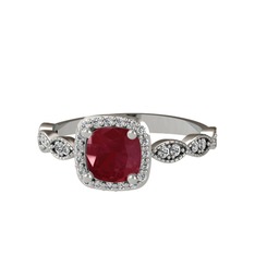 Minimal Tate Yüzük - Kök yakut ve swarovski 18 ayar beyaz altın yüzük #a73tkg