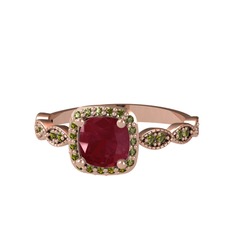 Minimal Tate Yüzük - Kök yakut ve peridot 8 ayar rose altın yüzük #a9d59y