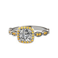 Minimal Tate Yüzük - Swarovski ve sitrin 8 ayar beyaz altın yüzük #ao36d9