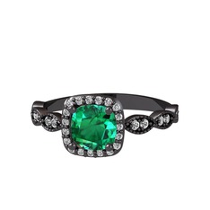 Yeşil kuvars ve beyaz zirkon 925 ayar siyah rodyum kaplama gümüş yüzük