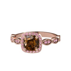 Minimal Tate Yüzük - Dumanlı kuvars ve pembe kuvars 8 ayar rose altın yüzük #btpdr0