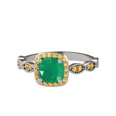 Minimal Tate Yüzük - Kök zümrüt ve sitrin 18 ayar beyaz altın yüzük #cq70oj