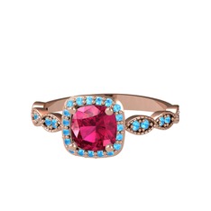 Rodolit garnet ve akuamarin 18 ayar rose altın yüzük