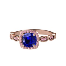Lab safir ve pembe kuvars 18 ayar rose altın yüzük