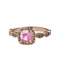 Minimal Tate Yüzük - Pembe kuvars ve peridot 8 ayar rose altın yüzük #dmpi74