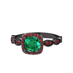 Minimal Tate Yüzük - Yeşil kuvars ve garnet 925 ayar siyah rodyum kaplama gümüş yüzük #dq3a73