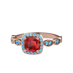 Garnet ve akuamarin 18 ayar rose altın yüzük