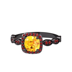 Minimal Tate Yüzük - Sitrin ve garnet 925 ayar siyah rodyum kaplama gümüş yüzük #euctn0