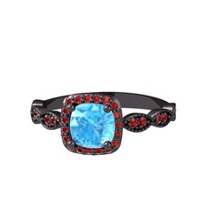 Minimal Tate Yüzük - Akuamarin ve garnet 925 ayar siyah rodyum kaplama gümüş yüzük #f07n7a