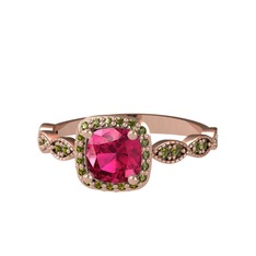 Rodolit garnet ve peridot 14 ayar rose altın yüzük