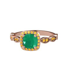 Minimal Tate Yüzük - Kök zümrüt ve sitrin 14 ayar rose altın yüzük #g4kym8
