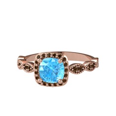 Akuamarin ve dumanlı kuvars 925 ayar rose altın kaplama gümüş yüzük