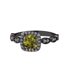 Minimal Tate Yüzük - Peridot ve pırlanta 925 ayar siyah rodyum kaplama gümüş yüzük (0.352 karat) #gktu3z