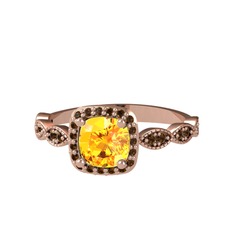 Minimal Tate Yüzük - Sitrin ve dumanlı kuvars 14 ayar rose altın yüzük #i0kora