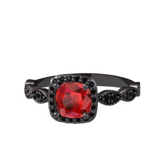 Minimal Tate Yüzük - Garnet ve siyah zirkon 925 ayar siyah rodyum kaplama gümüş yüzük #irpxut