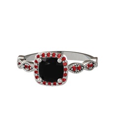 Minimal Tate Yüzük - Siyah zirkon ve garnet 14 ayar beyaz altın yüzük #jx2xt0