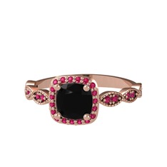 Minimal Tate Yüzük - Siyah zirkon ve rodolit garnet 14 ayar rose altın yüzük #kp6khb