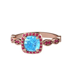 Akuamarin ve rodolit garnet 14 ayar rose altın yüzük