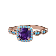 Minimal Tate Yüzük - Ametist ve akuamarin 8 ayar rose altın yüzük #l25z5y