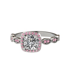 Beyaz zirkon ve pembe kuvars 18 ayar beyaz altın yüzük