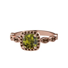 Peridot ve dumanlı kuvars 8 ayar rose altın yüzük