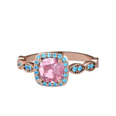 Pembe kuvars ve akuamarin 8 ayar rose altın yüzük