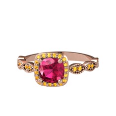 Rodolit garnet ve sitrin 14 ayar rose altın yüzük
