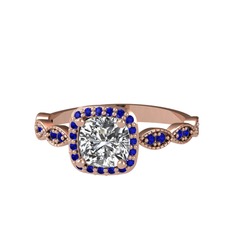 Minimal Tate Yüzük - Beyaz zirkon ve lab safir 8 ayar rose altın yüzük #p6bhor