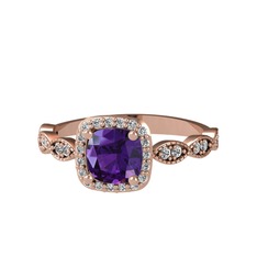 Minimal Tate Yüzük - Ametist ve swarovski 18 ayar rose altın yüzük #ph9a9s