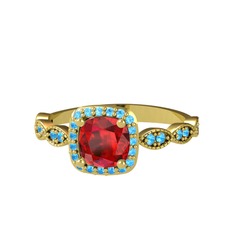 Garnet ve akuamarin 925 ayar altın kaplama gümüş yüzük