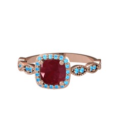 Minimal Tate Yüzük - Kök yakut ve akuamarin 18 ayar rose altın yüzük #py3i60