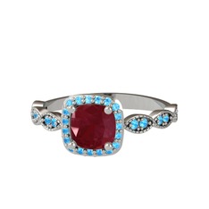 Kök yakut ve akuamarin 925 ayar gümüş yüzük