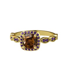 Minimal Tate Yüzük - Dumanlı kuvars ve ametist 925 ayar altın kaplama gümüş yüzük #smzszq