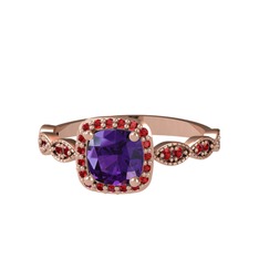 Minimal Tate Yüzük - Ametist ve garnet 8 ayar rose altın yüzük #t5ww50
