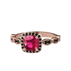 Minimal Tate Yüzük - Rodolit garnet ve siyah zirkon 18 ayar rose altın yüzük #v44p0d