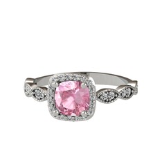 Minimal Tate Yüzük - Pembe kuvars ve swarovski 925 ayar gümüş yüzük #y404ow