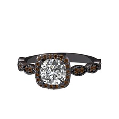 Swarovski ve dumanlı kuvars 925 ayar siyah rodyum kaplama gümüş yüzük