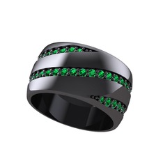 Norya Tamtur Alyans - Yeşil kuvars 925 ayar siyah rodyum kaplama gümüş yüzük #1wrfmhf