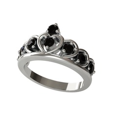 Kalpli Taç Yüzük - Siyah zirkon 925 ayar gümüş yüzük #1copr8m